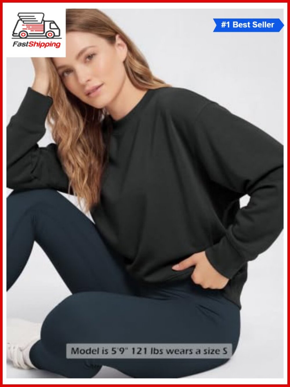 Modal Soft Long Sleeve Oversized Sweatshirt High Crew Neck Pullover - Picture 3 of 5